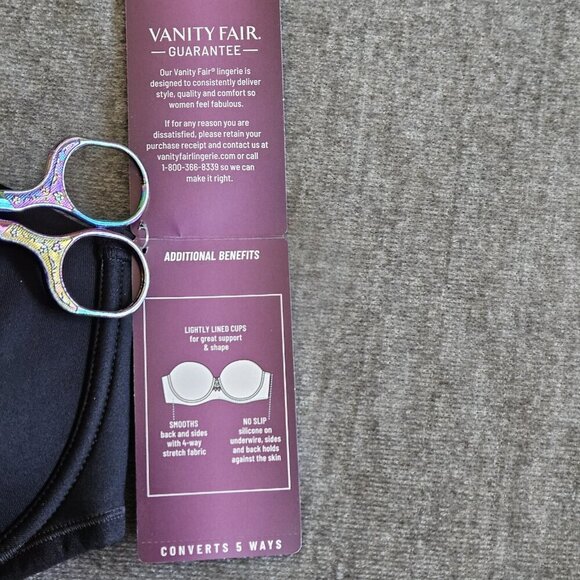 Vanity Fair 38B Black Beauty Back Strapless Bra Removable Straps 74380 Stretch - Picture 6 of 16